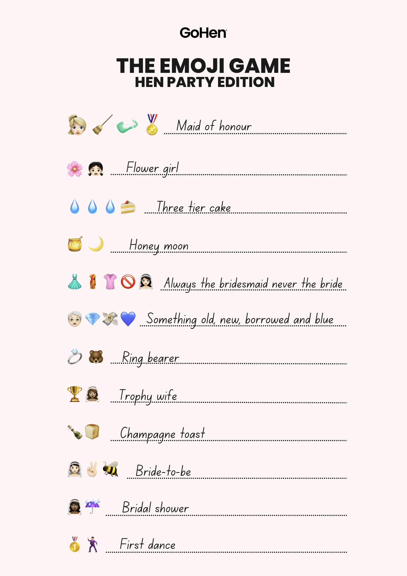 Free Printable Hen Party Emoji Game GoHen