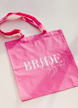 pink bride squad tote bag