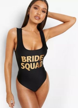black bride squad swimsuit