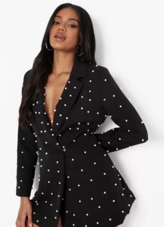 Black hen do blazer dress with pearls