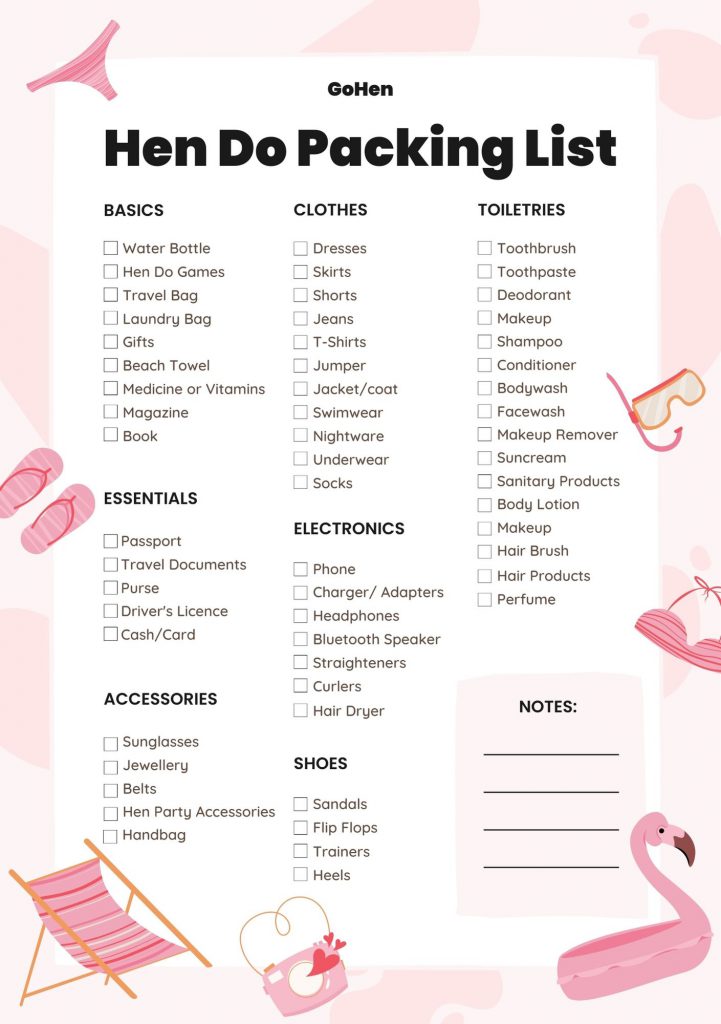 Hen do packing list