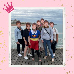 Andrea & her hens on Brighton Pier