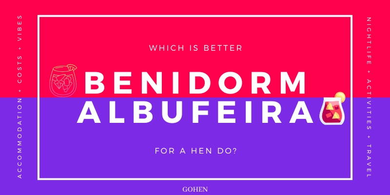 A split-screen image with Benidorm and Albufeira written on it