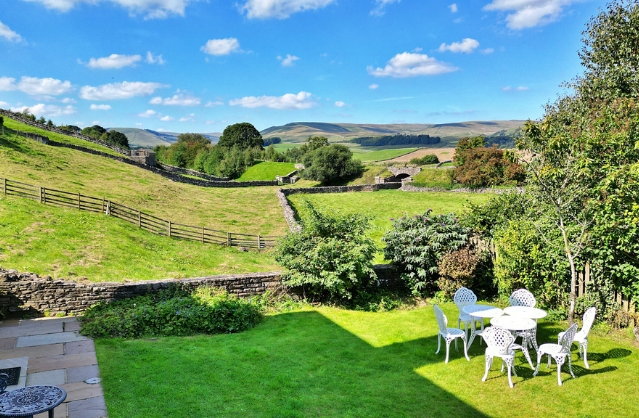 Stunning countryside views from the garden at Dales View House, a Yorkshire hen party retreat.